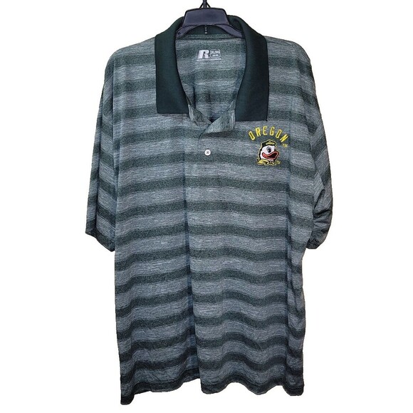 Oregon Ducks Polo Shirt Mens 3XL Green / Gray Stripe Russell Duck Logo - Picture 1 of 11
